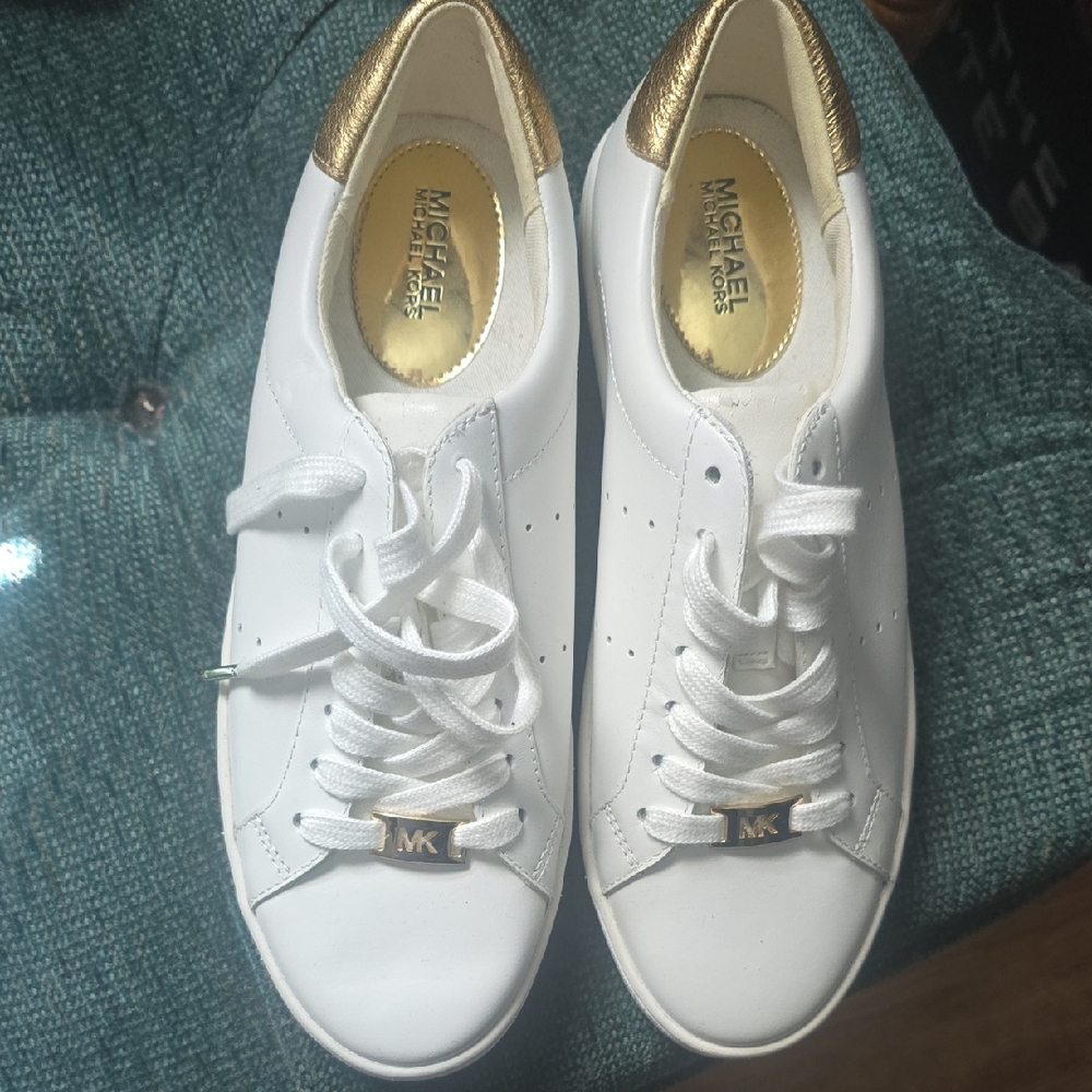 Michael Kors White and Gold Sneakers Casual Lace-Up